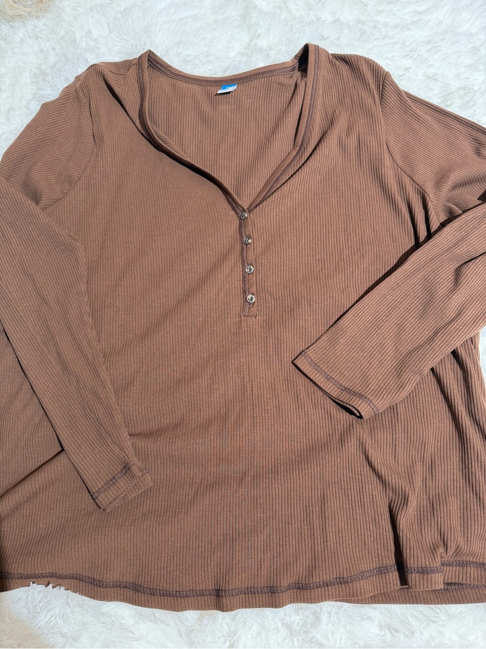 NWT Old Navy 4X Brown Ribbed Henley Long-Sleeve Shirt tops neutral fall winter